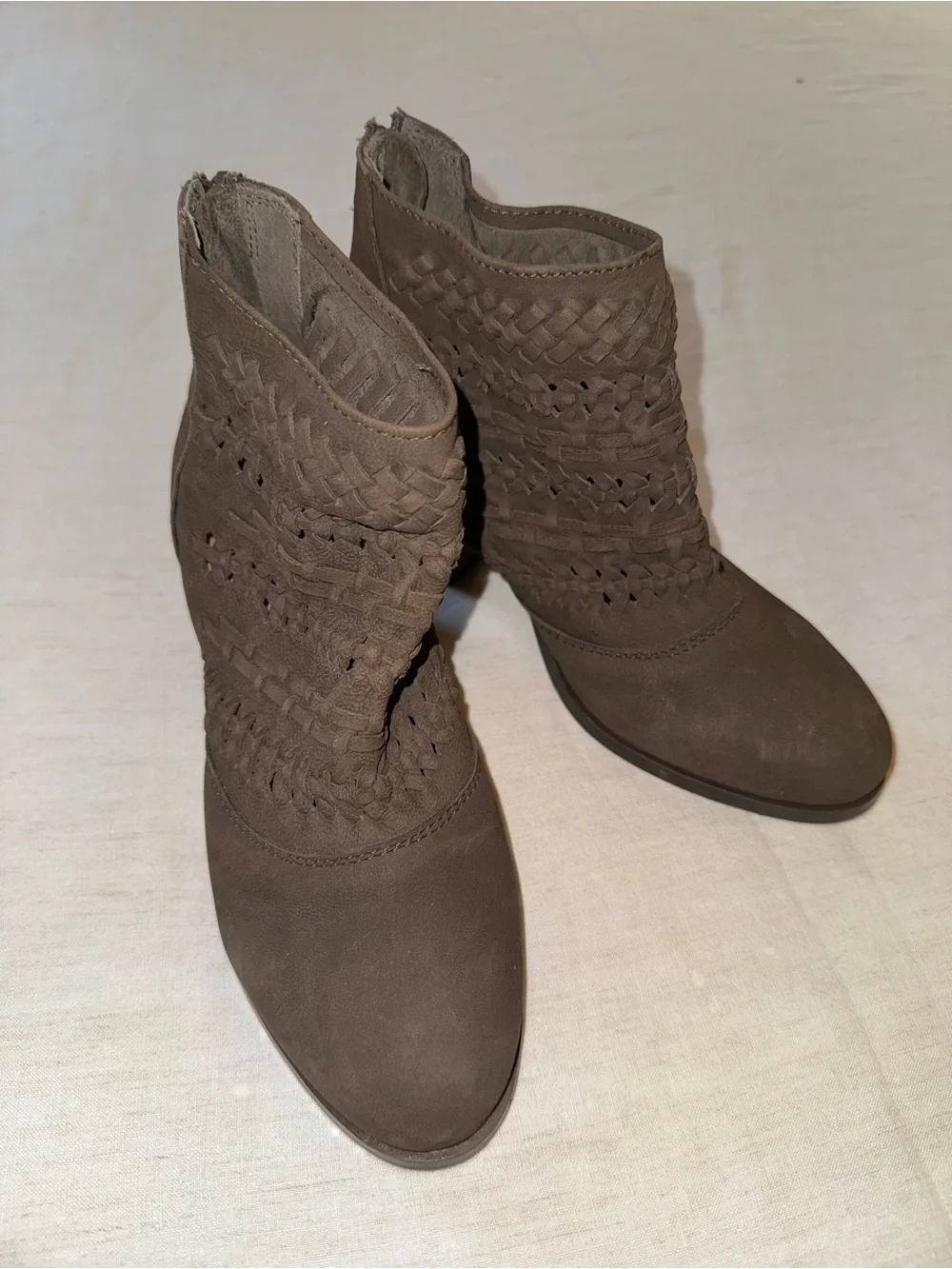 Diba Woven Accent Brown Ankle suede Boots for Women